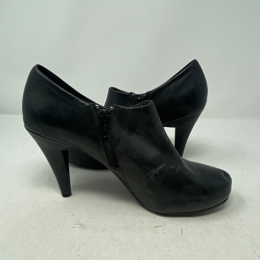 Worthington Erin Womens 7.5 Black Leather High Ankle Booties Heel 023-5087 NWT
